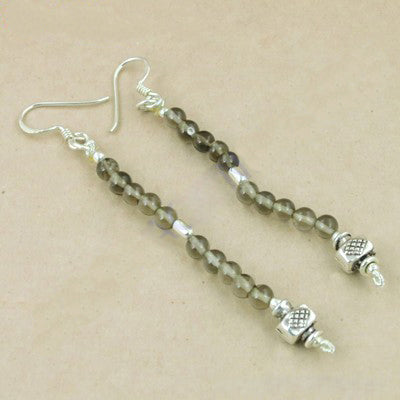 925 Silver Smoky Quartz Beaded Earrings for Women