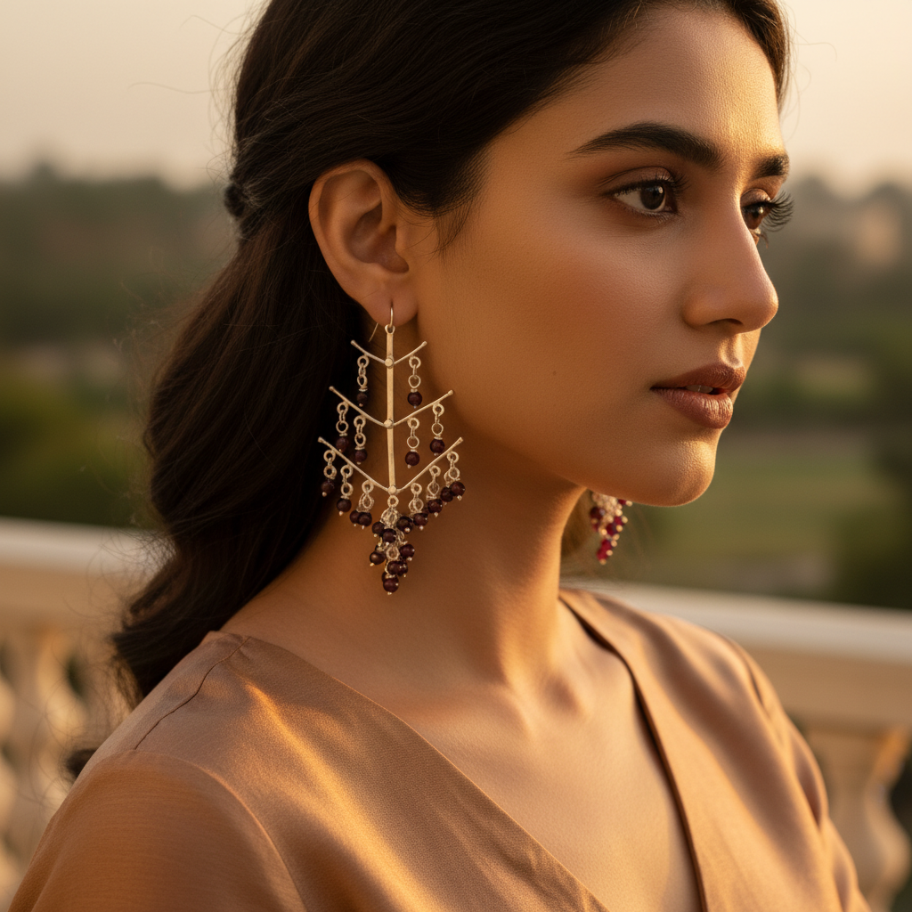 925 Sterling Silver Garnet Dangle Earrings | Women's Gift