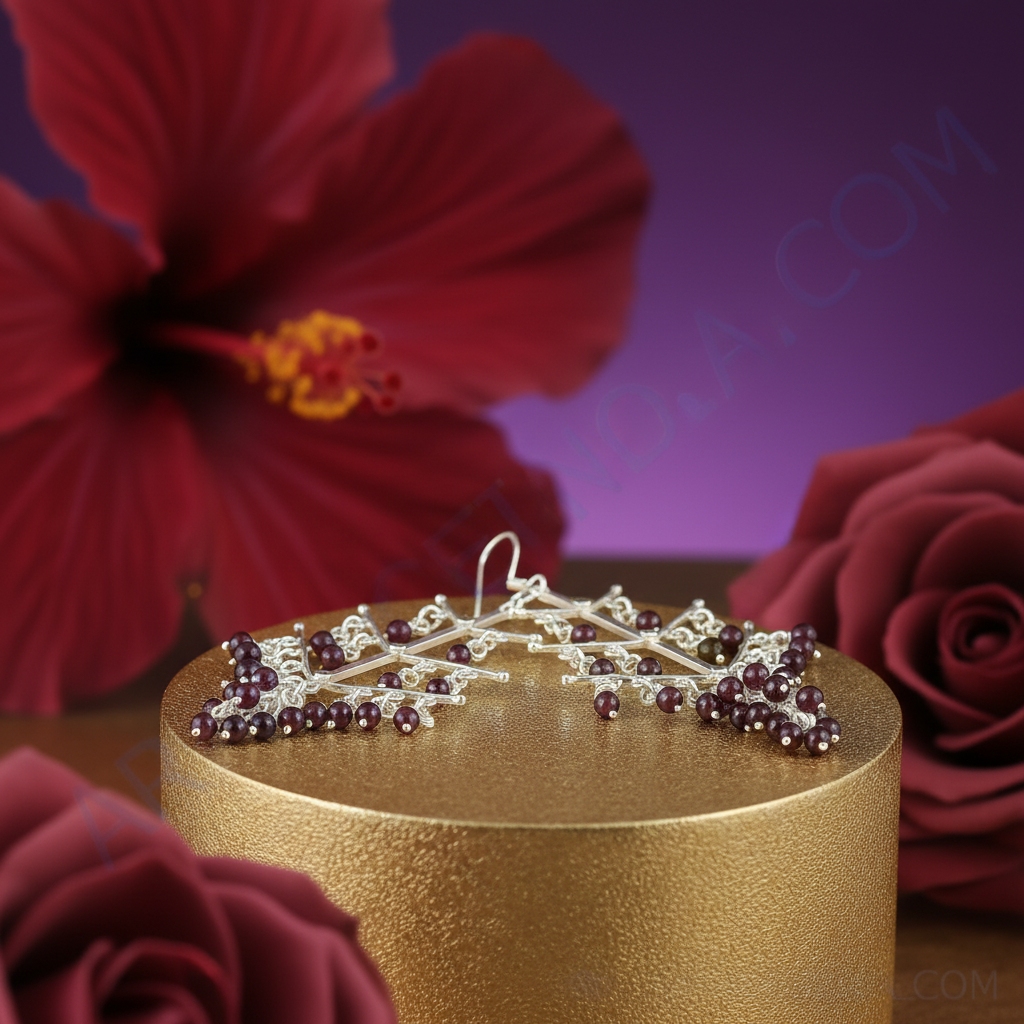 925 Sterling Silver Garnet Dangle Earrings | Women's Gift