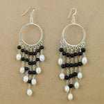 Load image into Gallery viewer, 925 Silver Pearl &amp; Onyx Bead Chandelier Earrings for Women
