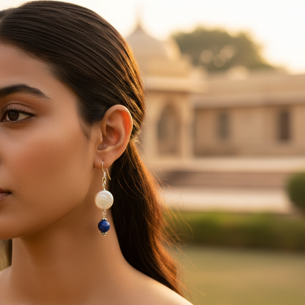 925 Silver Pearl and Lapis Earrings | For Women | Gift