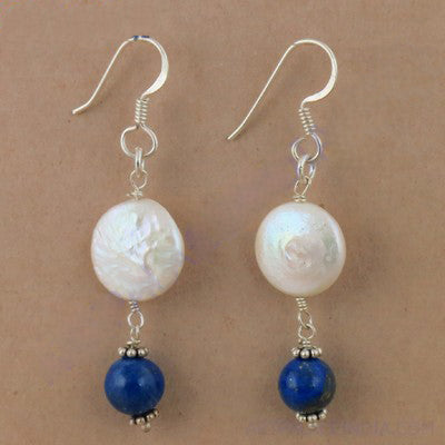 925 Silver Pearl and Lapis Earrings | For Women | Gift