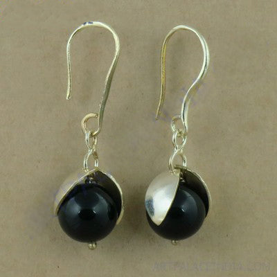 Silver Black Onyx Ball Earrings for Women | Daily Wear Jewelry