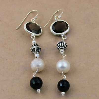 925 Silver Smoky Quartz & Pearl Drop Earrings | Women's Jewelry