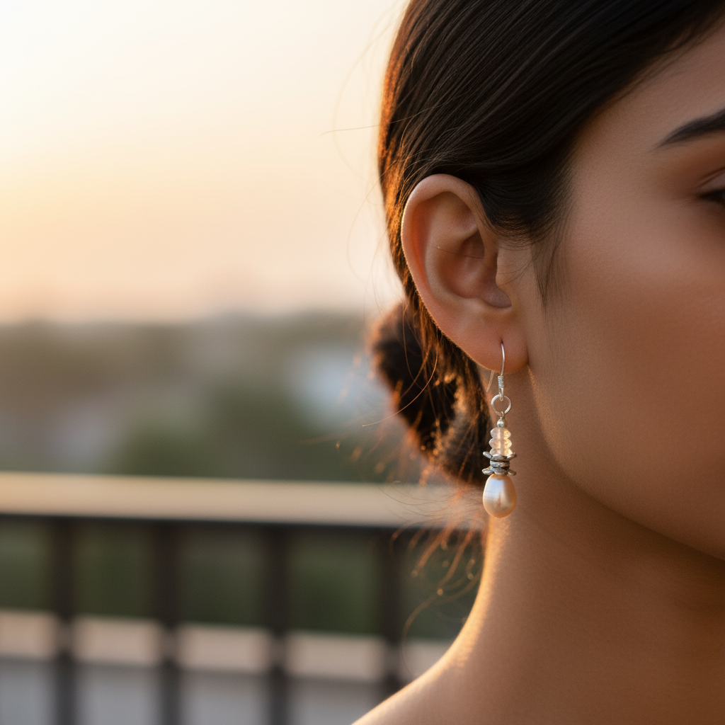 925 silver pearl & moonstone drop earrings for women | gift