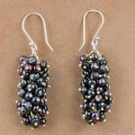 Load image into Gallery viewer, Black Pearl Cluster Earrings | 925 Sterling Silver Dangle
