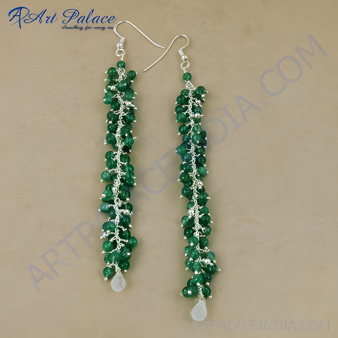 Emerald drop earrings crafted with 925 sterling silver and vibrant green emerald beads.
