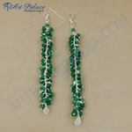 Load image into Gallery viewer, Emerald drop earrings crafted with 925 sterling silver and vibrant green emerald beads.
