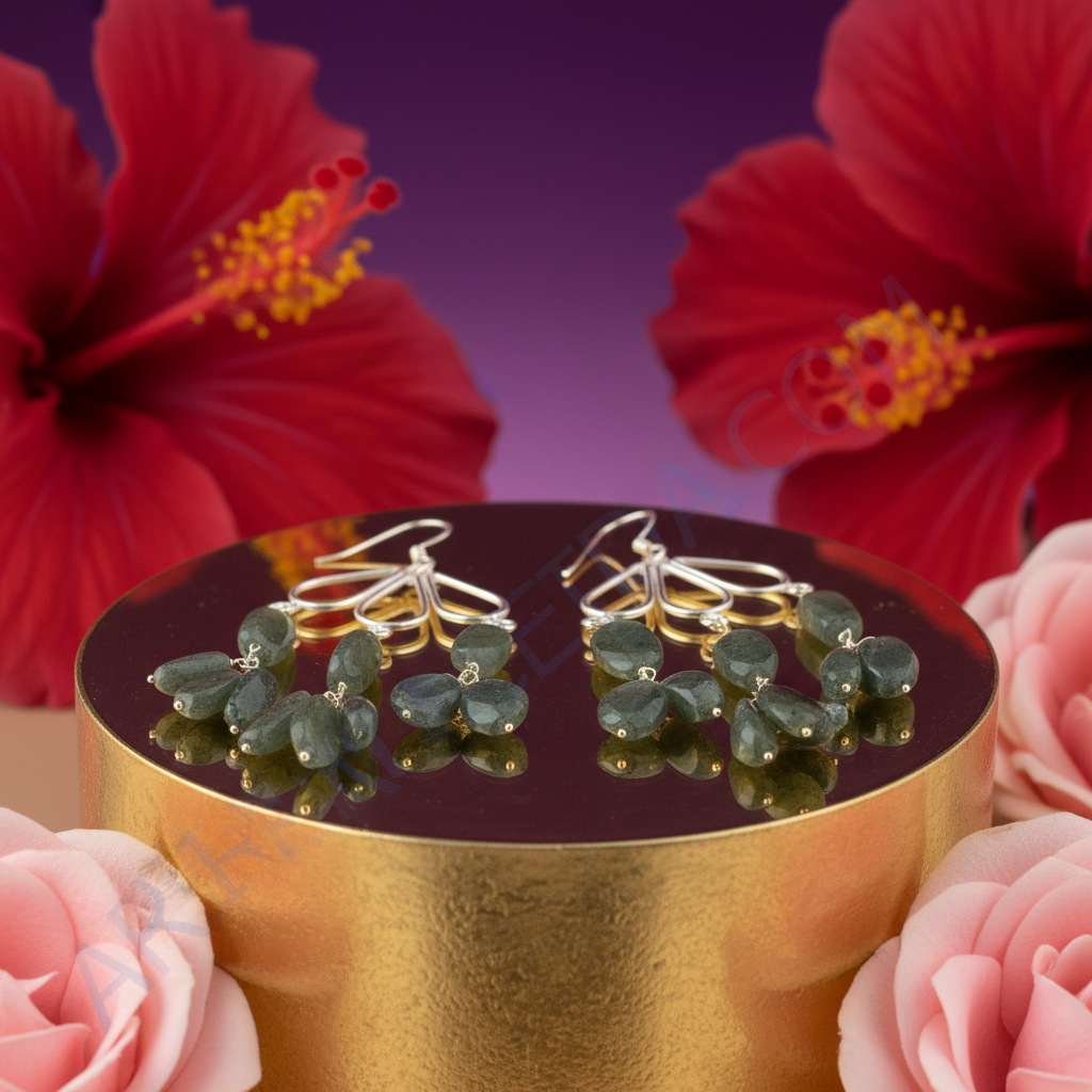 Silver Dangle Earrings with Green Gemstones | For Women