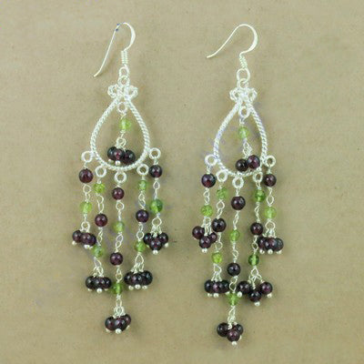 925 Silver Garnet & Peridot Chandelier Earrings | Women's Jewelry