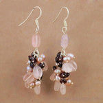 Load image into Gallery viewer, Rose Quartz &amp; Pearl Cluster Earrings | 925 Silver | Gift for Her
