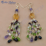 Load image into Gallery viewer, Sterling silver dangle earrings with amethyst, citrine, and peridot gemstones in a tassel design.
