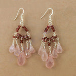 Load image into Gallery viewer, Silver Rose Quartz &amp; Garnet Chandelier Earrings for Women
