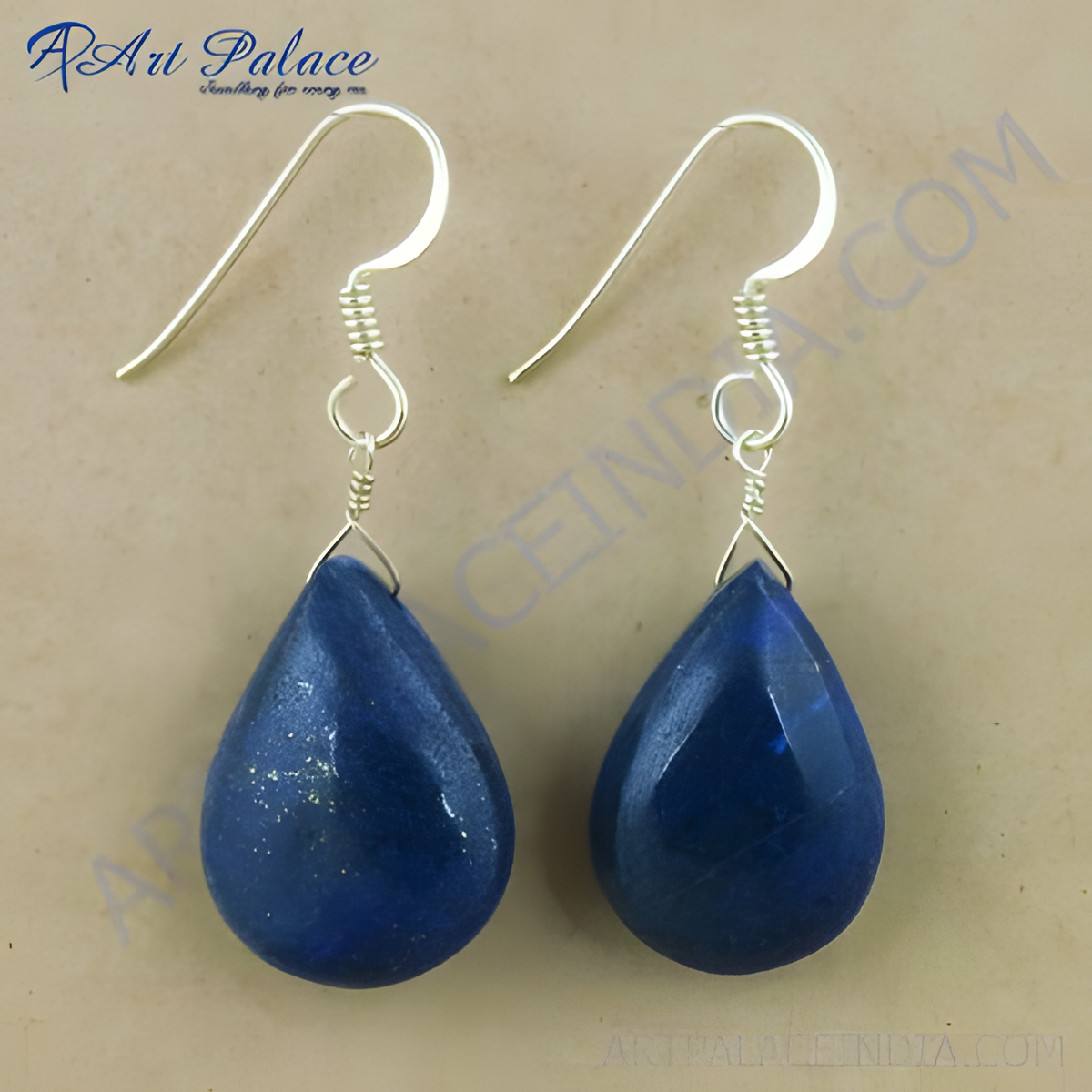 925 sterling silver dangle earrings with pear shaped blue lapis lazuli gemstones