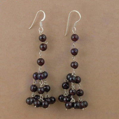 925 Silver Garnet Beaded Drop Earrings for Women | Gift