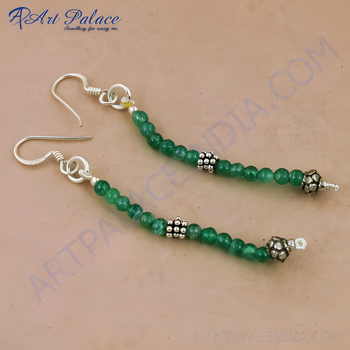925 sterling silver dangle earrings with green gemstone beads, perfect for women's daily wear