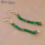 Load image into Gallery viewer, 925 sterling silver dangle earrings with green gemstone beads, perfect for women's daily wear.
