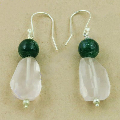 925 Silver Rose Quartz & Green Onyx Earrings for Women