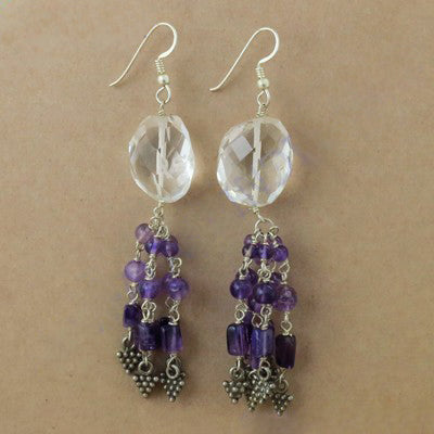 Silver Amethyst & Crystal Dangle Earrings for Women | Gift