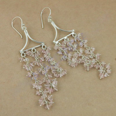 925 Silver Rose Quartz Dangle Earrings for Women | Gift Jewelry