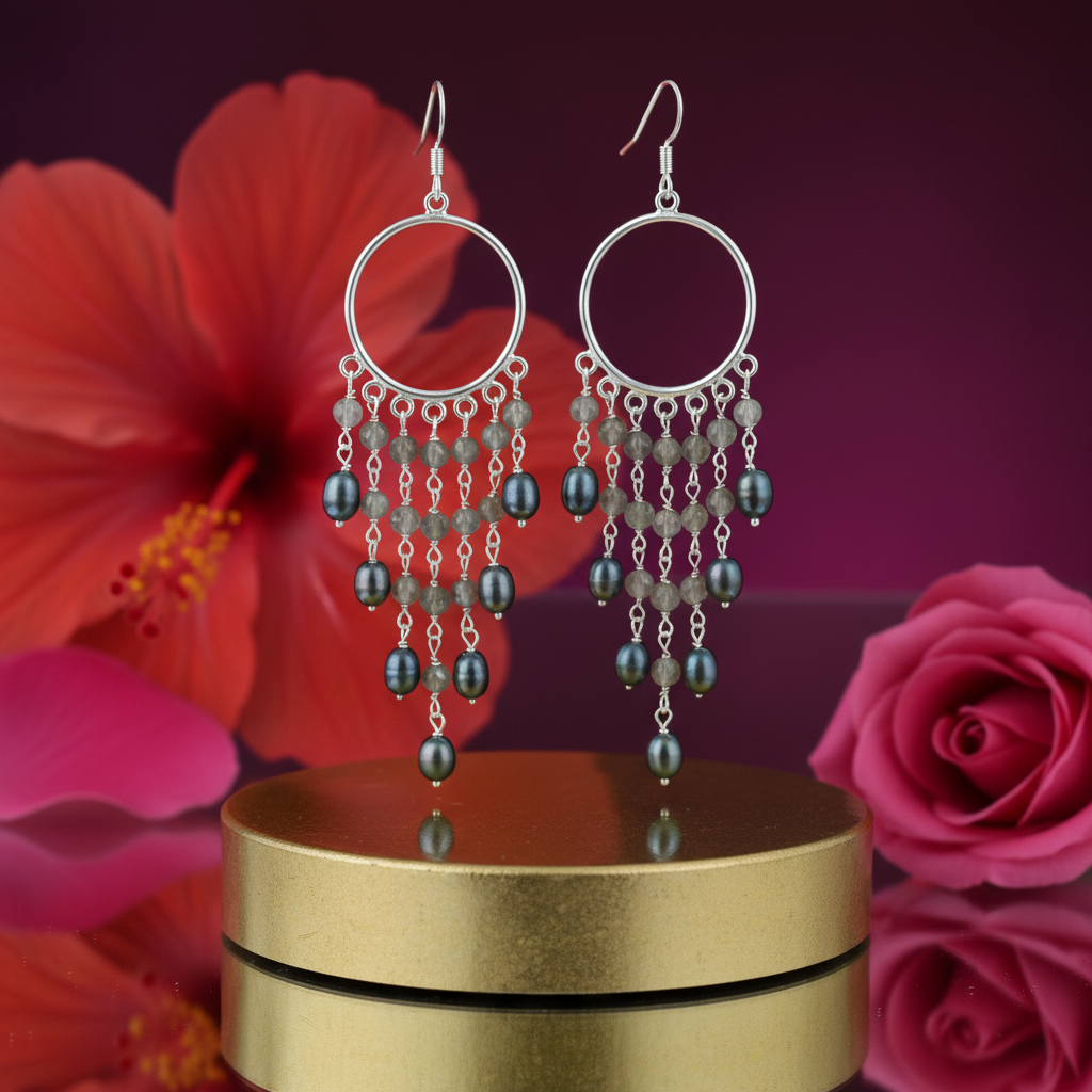 925 Silver Pearl & Labradorite Chandelier Earrings | Women's Jewelry