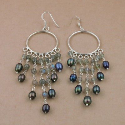925 Silver Pearl & Labradorite Chandelier Earrings | Women's Jewelry