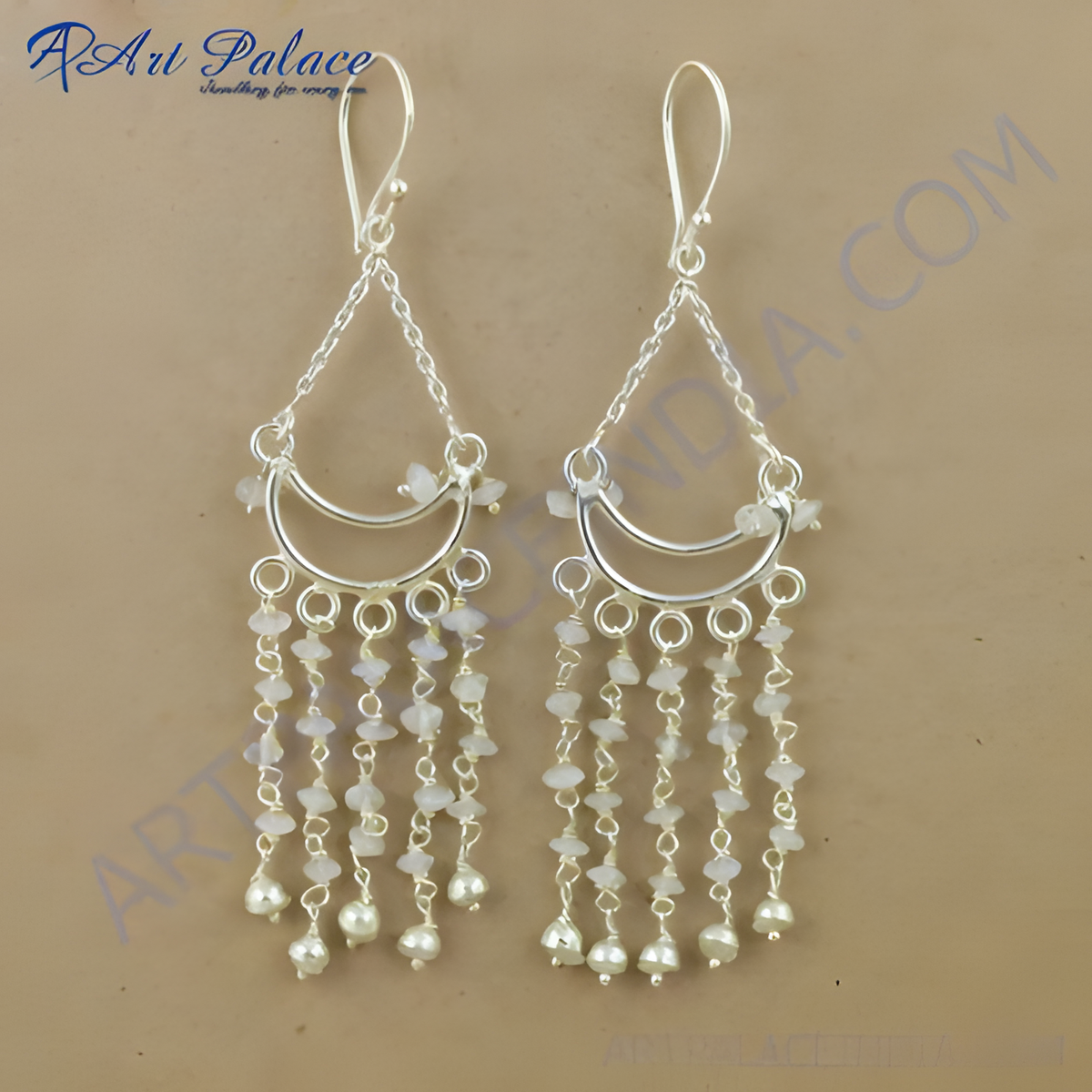 925 sterling silver dangle earrings featuring moonstone and pearl accents