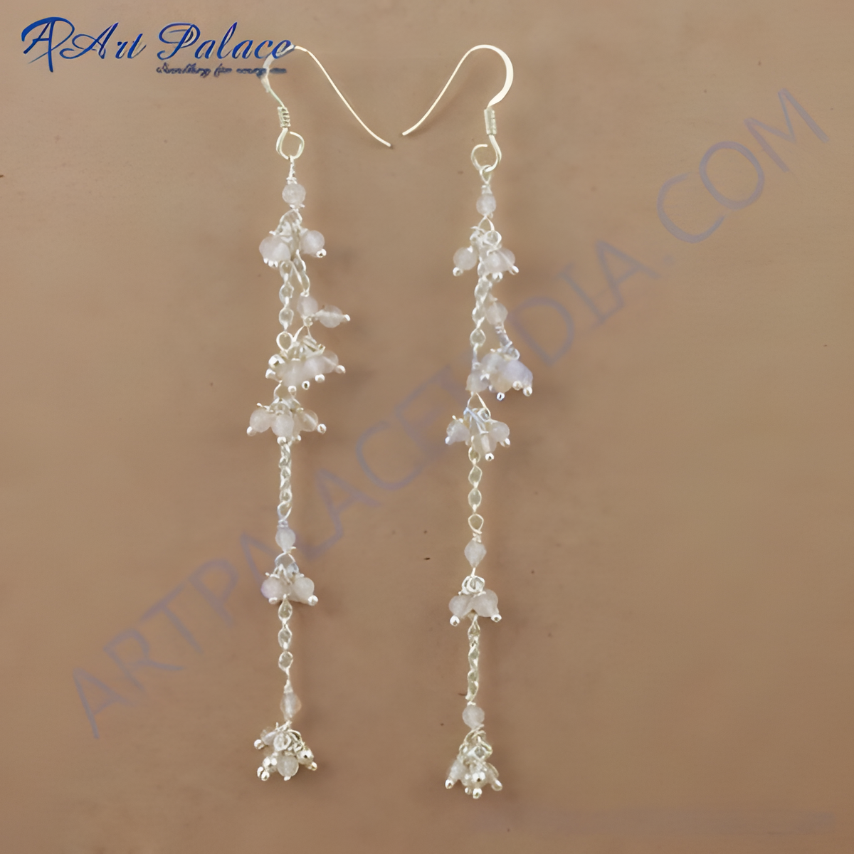 925 sterling silver dangle earrings with beaded accents, elegant drop style, for women