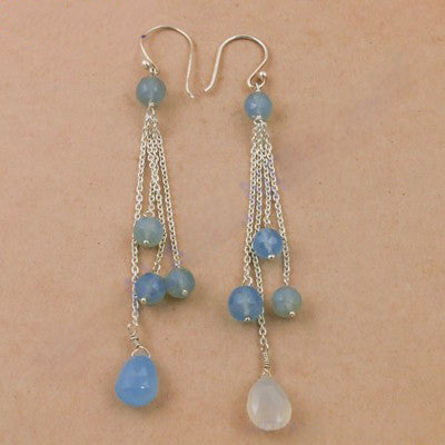925 Silver Blue Gemstone Dangle Earrings for Women
