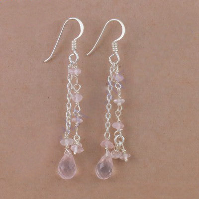 925 Silver Rose Quartz Dangle Earrings for Women | Gift