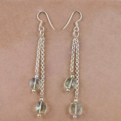 925 Silver Chain Dangle Earrings with Green Gemstone for Women