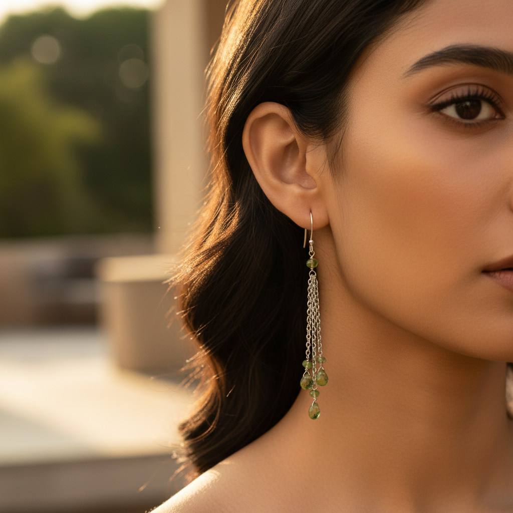 925 Silver Peridot Dangle Earrings for Women | Green Gemstone