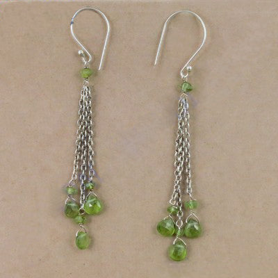 925 Silver Peridot Dangle Earrings for Women | Green Gemstone
