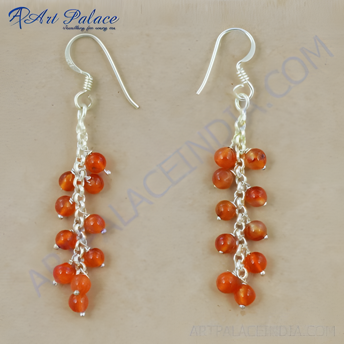 925 sterling silver dangle earrings featuring orange carnelian beads