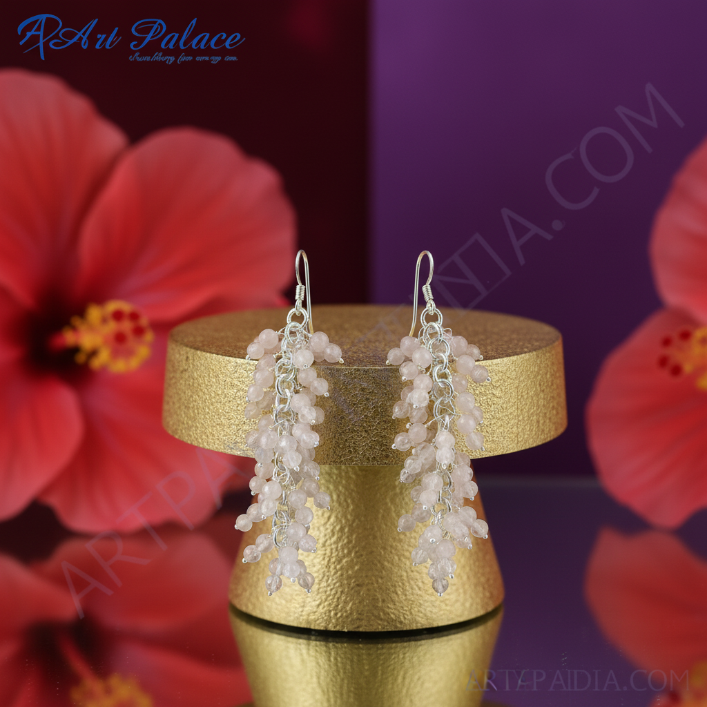 Rose Quartz Drop Earrings in Sterling Silver | For Women