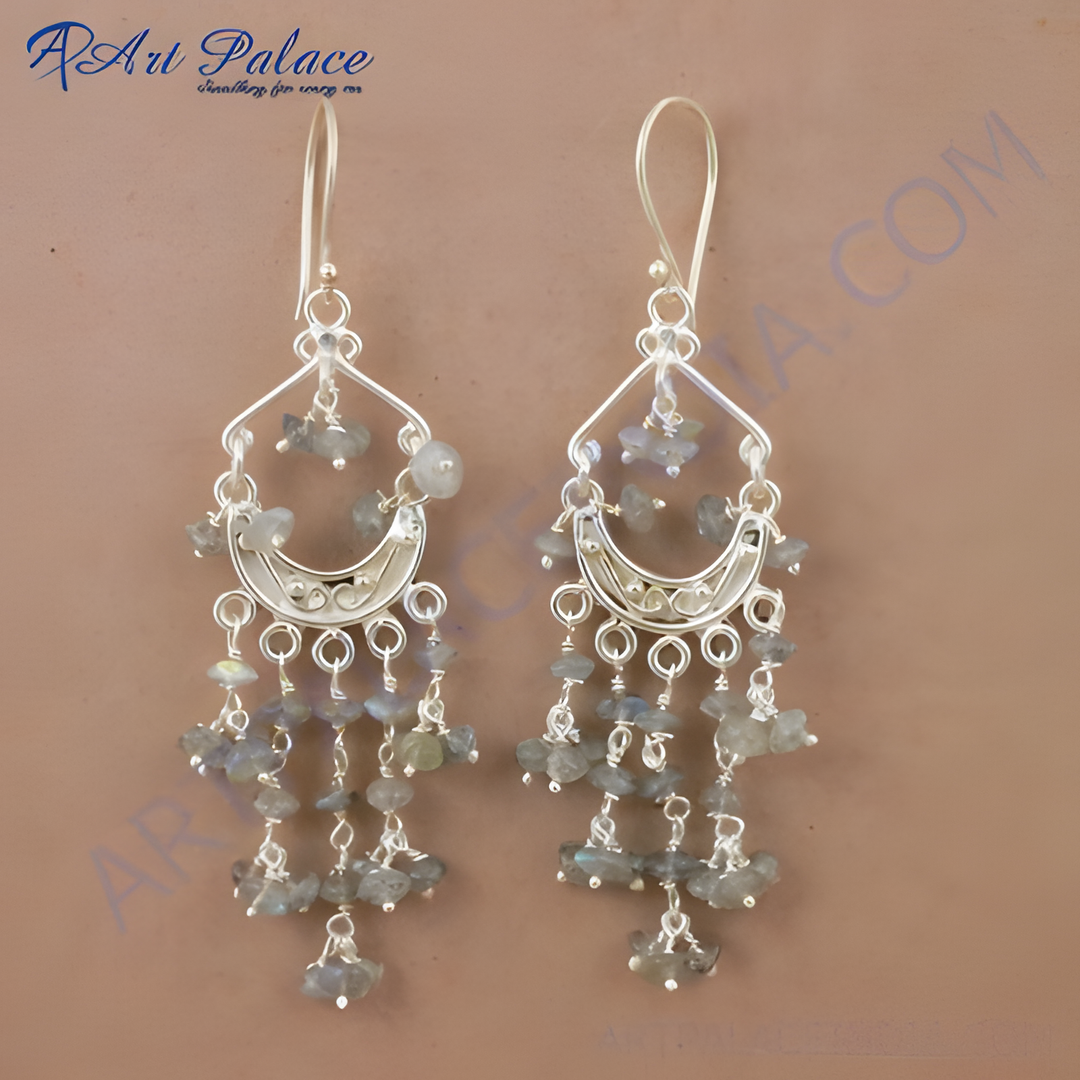 925 sterling silver dangle earrings with grey labradorite gemstones.
