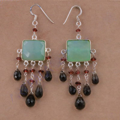 925 Silver Chalcedony & Garnet Dangle Earrings for Women