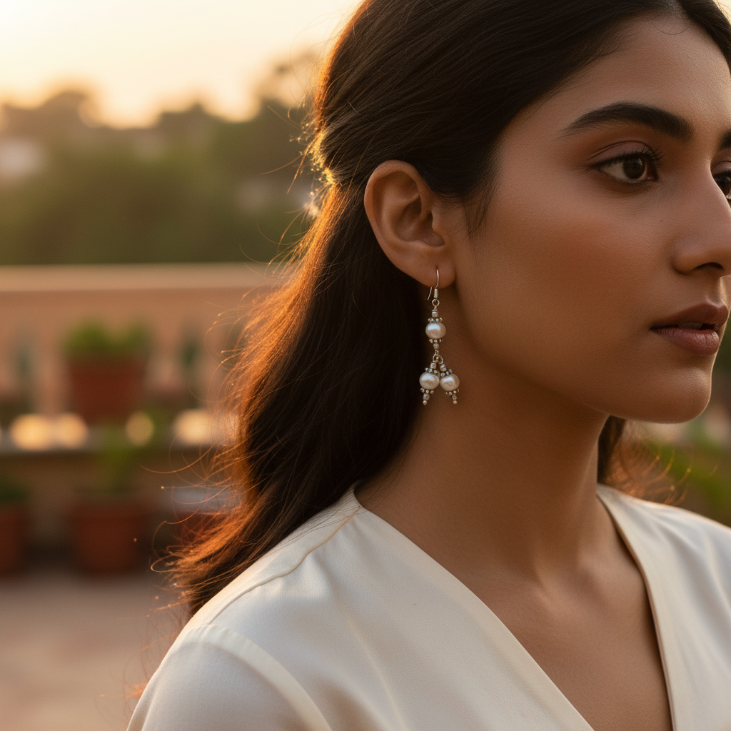 925 silver pearl dangle earrings for women | elegant jewelry