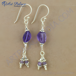 Load image into Gallery viewer, Sterling silver drop earrings with faceted purple amethyst gemstones
