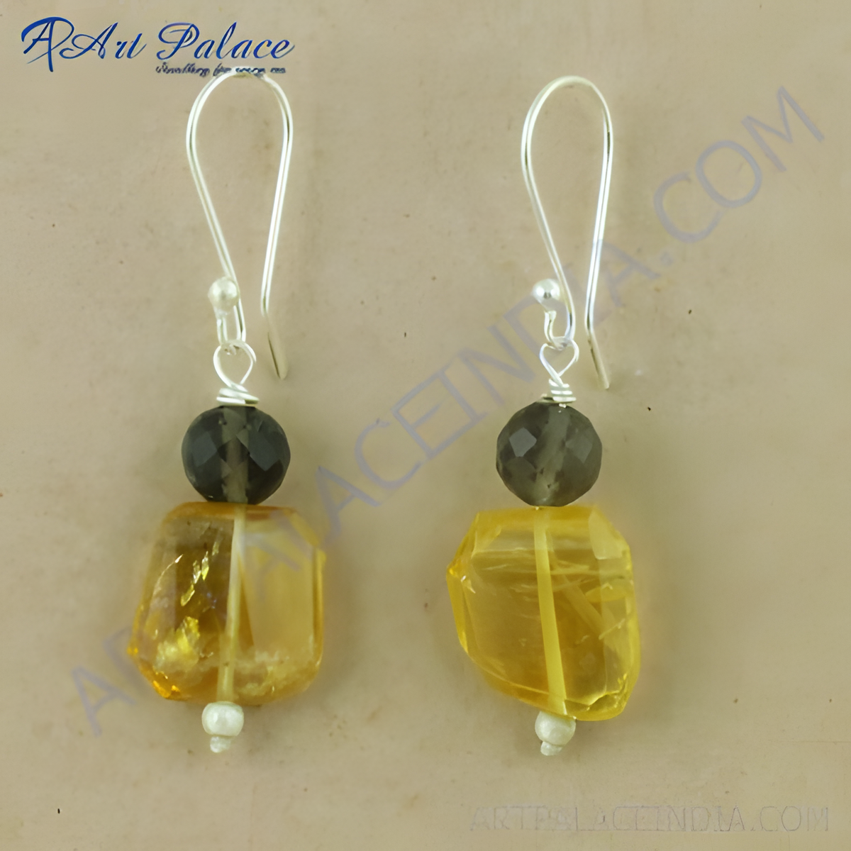 925 sterling silver dangle earrings featuring citrine and smoky quartz gemstones
