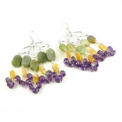 Silver Amethyst & Gemstone Dangle Earrings | For Women