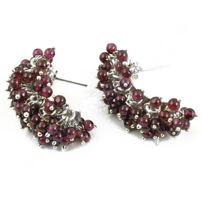 Silver Red Garnet Cluster Earrings for Women | Statement Jewelry