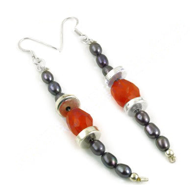 Silver Pearl & Carnelian Bead Earrings | Women's Dangle Jewelry