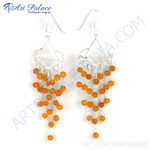 Load image into Gallery viewer, 925 sterling silver dangle earrings with vibrant orange carnelian beads
