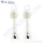 Load image into Gallery viewer, Sterling silver dangle earrings with light gemstones and smokey quartz teardrop.
