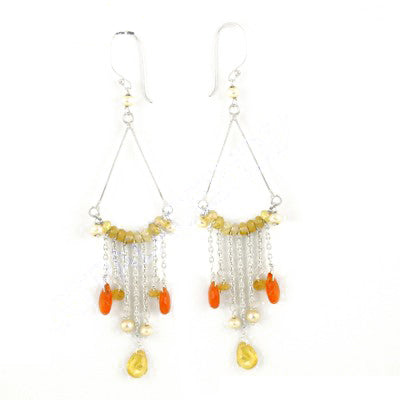 Silver Dangle Earrings with Yellow & Orange Gemstones for Women