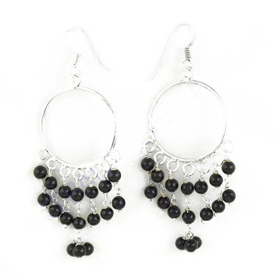 925 Silver Black Bead Chandelier Earrings for Women