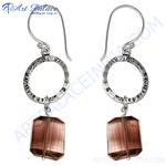 Load image into Gallery viewer, Silver drop earrings with faceted brown gemstone. Elegant women's jewelry.
