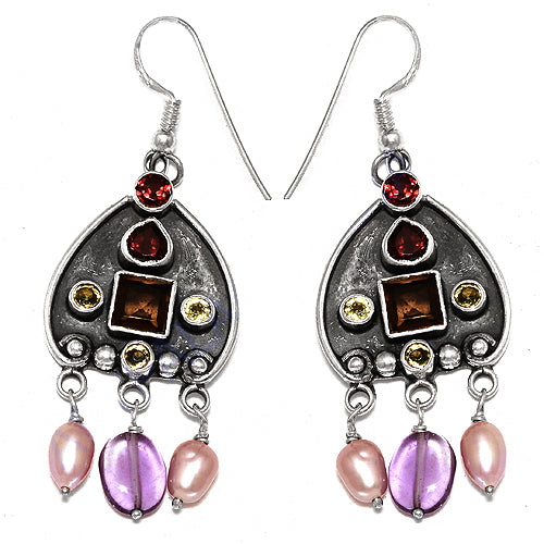 925 Silver Garnet & Pearl Dangle Earrings for Women | Gift