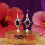 Load image into Gallery viewer, 925 Silver Garnet &amp; Pearl Drop Earrings for Women | Gift
